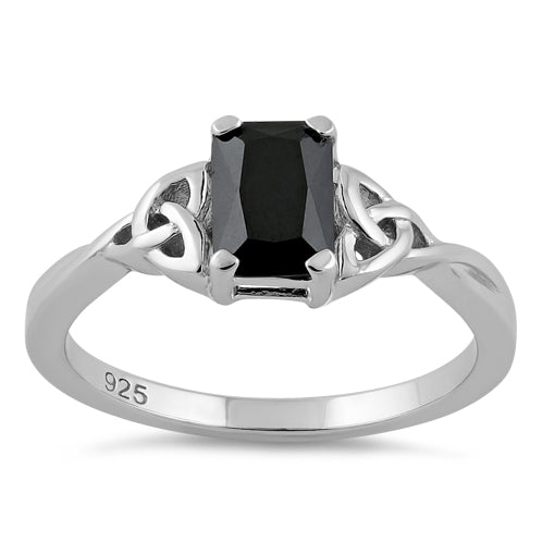 Sterling Silver Rectangle Black Celtic CZ Ring