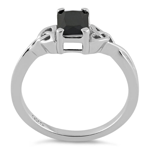 Sterling Silver Rectangle Black Celtic CZ Ring