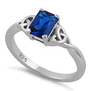 Sterling Silver Rectangle Blue Spinel Celtic CZ Ring