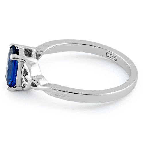 Sterling Silver Rectangle Blue Spinel Celtic CZ Ring