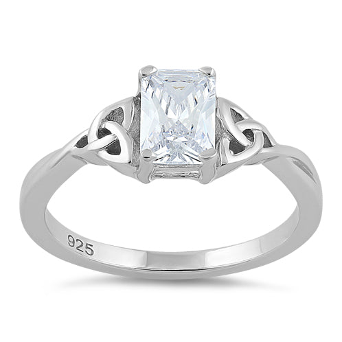 Sterling Silver Rectangle Clear Celtic CZ Ring