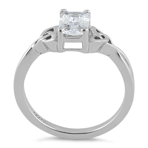 Sterling Silver Rectangle Clear Celtic CZ Ring