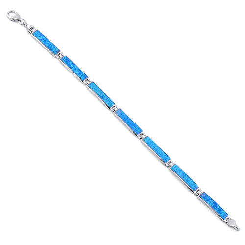 Sterling Silver Rectangular Blue Lab Opal Bracelet