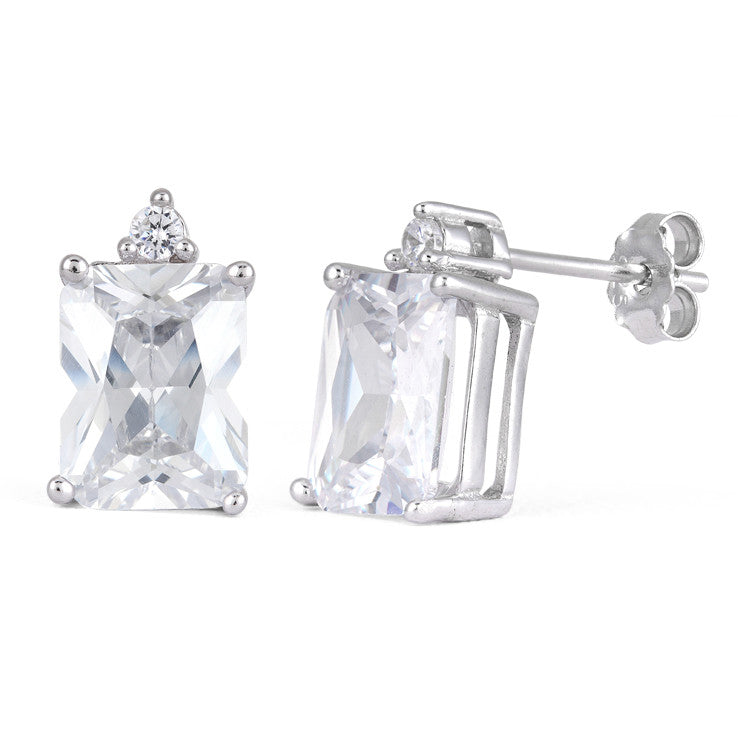 Sterling Silver Rectangular Clear CZ Earrings