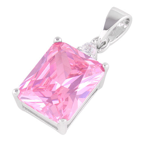 Sterling Silver Rectangular Pink CZ Pendant