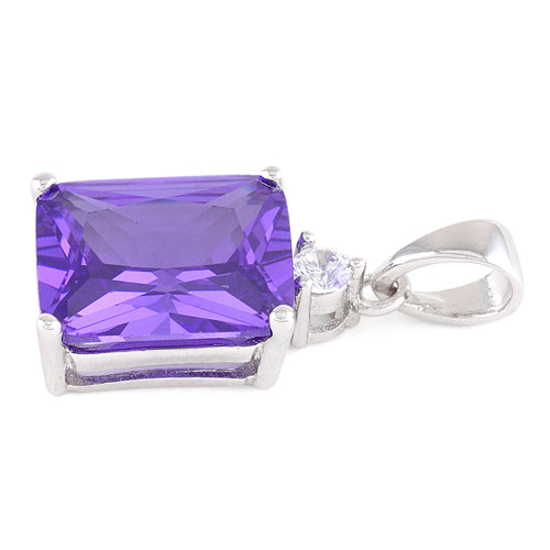 Sterling Silver Rectangular Purple CZ Pendant