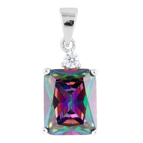 Sterling Silver Rectangular Rainbow Topaz CZ Pendant