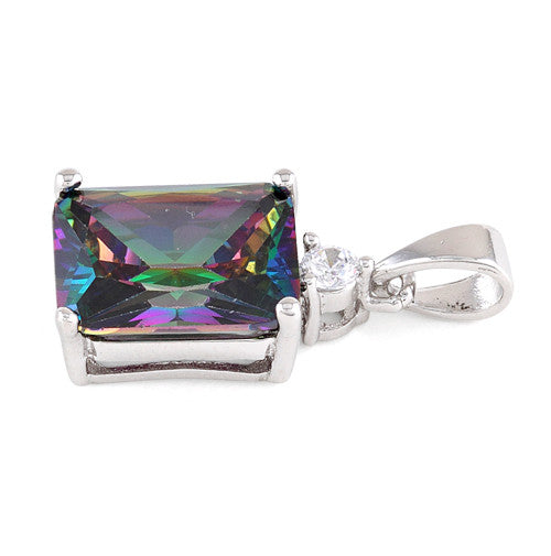 Sterling Silver Rectangular Rainbow Topaz CZ Pendant