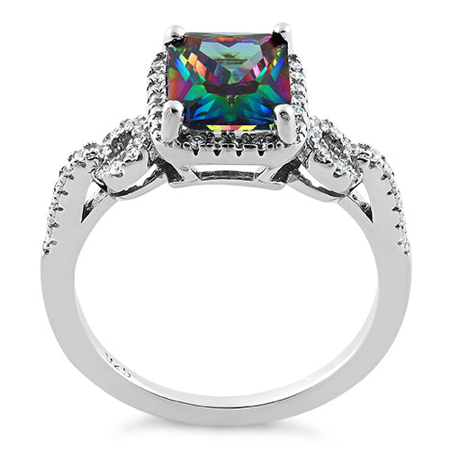 Sterling Silver Rectangular Shape Rainbow Topaz CZ Ring