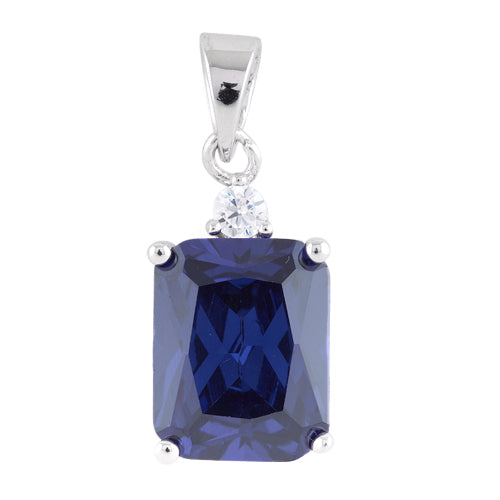 Sterling Silver Rectangular Tanzanite CZ Pendant