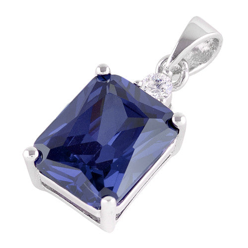 Sterling Silver Rectangular Tanzanite CZ Pendant