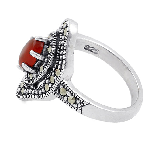 Sterling Silver Red Agate Eye Marcasite Ring