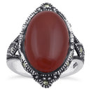 Sterling Silver Oval Red Agate Marcasite Ring