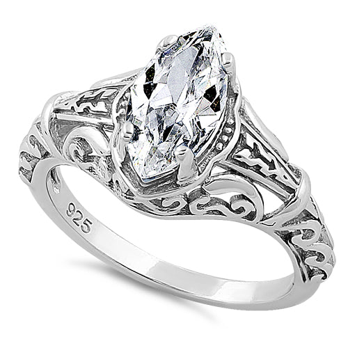 Sterling Silver Regal Marquise Cut Engagement CZ Ring