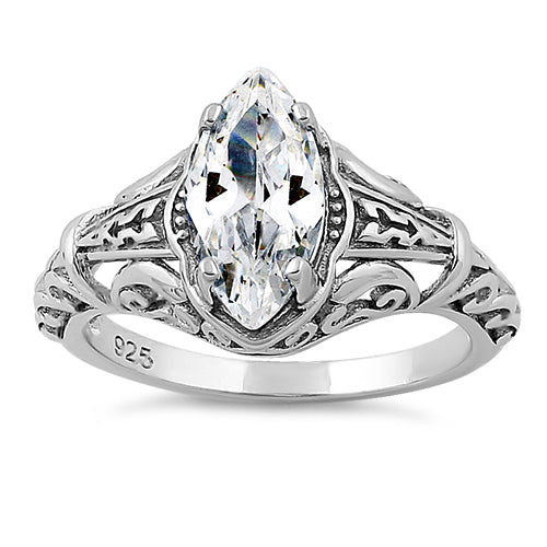 Sterling Silver Regal Marquise Cut Engagement CZ Ring