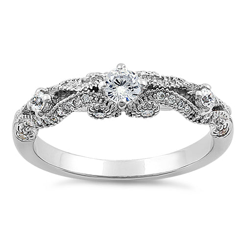 Sterling Silver Regal Round Cut Clear CZ Engagement Ring
