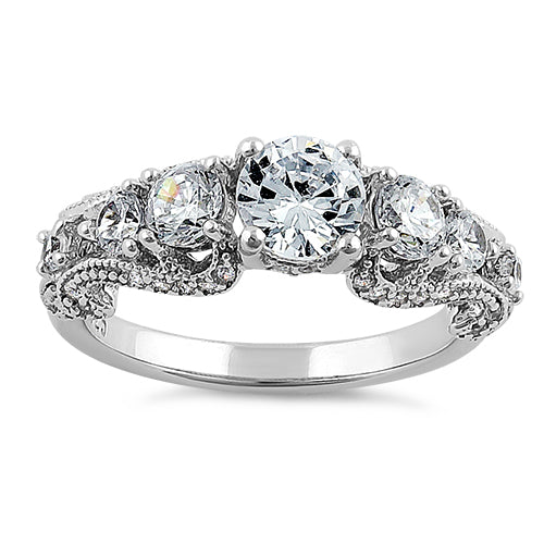 Sterling Silver Regal Round Cut Clear CZ Engagement Ring