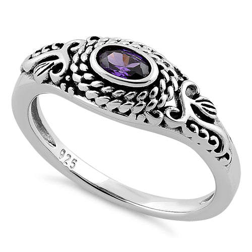 Sterling Silver Rope Amethyst CZ Ring