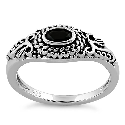 Sterling Silver Rope Black CZ Ring