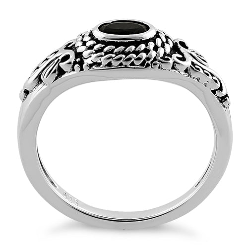 Sterling Silver Rope Black CZ Ring