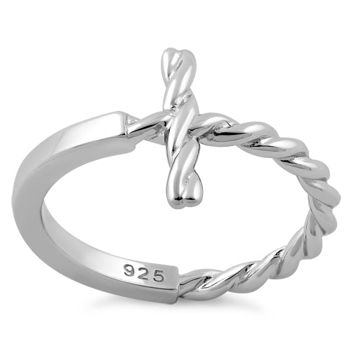 Sterling Silver Rope Cross Ring