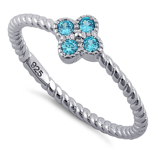 Sterling Silver Rope Flower Blue Topaz CZ Ring
