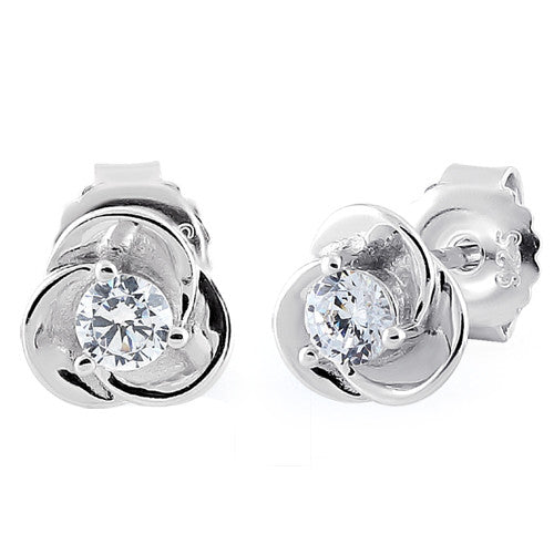 Sterling Silver Rose Clear CZ Earrings
