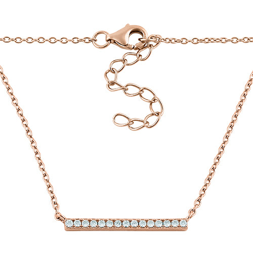 Sterling Silver Rose Gold Bar CZ Necklace