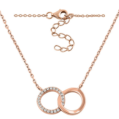 Sterling Silver Rose Gold Double Link Circles CZ Necklace