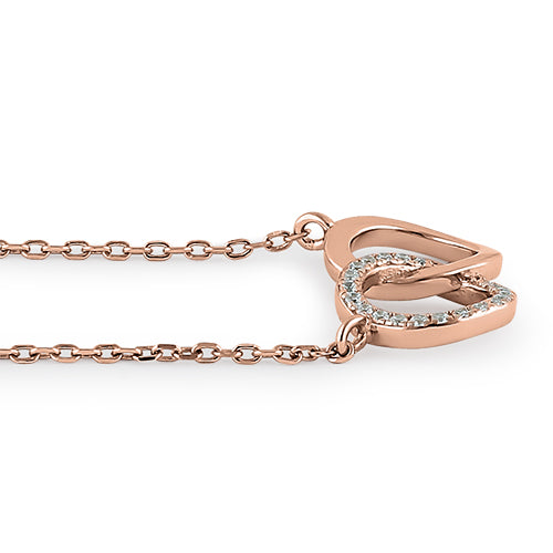 Sterling Silver Rose Gold Double Link Circles CZ Necklace