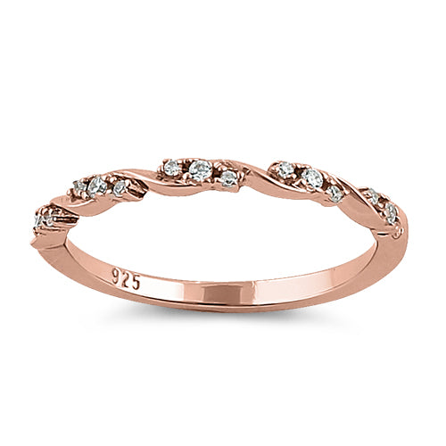 Sterling Silver Rose Gold Plated Dainty Clear CZ Ring