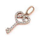 Sterling Silver Rose Gold Plated Elegant Heart Key Clear CZ Pendant