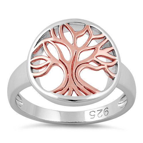 Sterling Silver Rose Gold Plated Tree of Life Ring