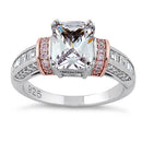 Sterling Silver Rose Gold Plated Two-Tone Clear Emerald Cut CZ Ring