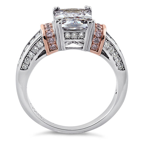 Sterling Silver Rose Gold Plated Two-Tone Clear Emerald Cut CZ Ring
