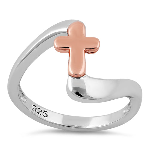 Sterling Silver Rose Gold Two Tone Cross Ring