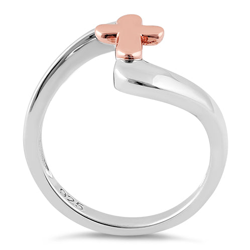 Sterling Silver Rose Gold Two Tone Cross Ring