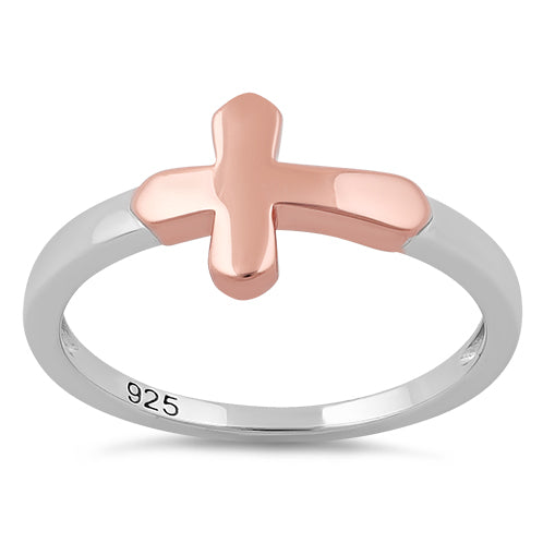 Sterling Silver Rose Gold Two Tone Cross Ring