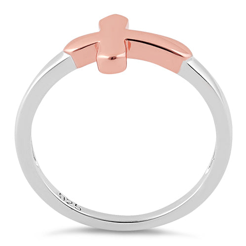 Sterling Silver Rose Gold Two Tone Cross Ring