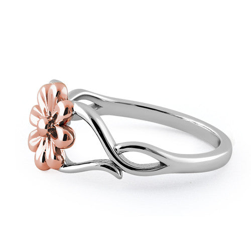 Sterling Silver Rose Gold Two Tone Daisy Flower Ring