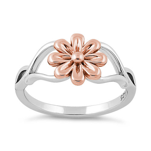 Sterling Silver Rose Gold Two Tone Daisy Flower Ring