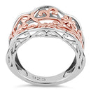 Sterling Silver Rose Gold Two Tone Flowers Ring