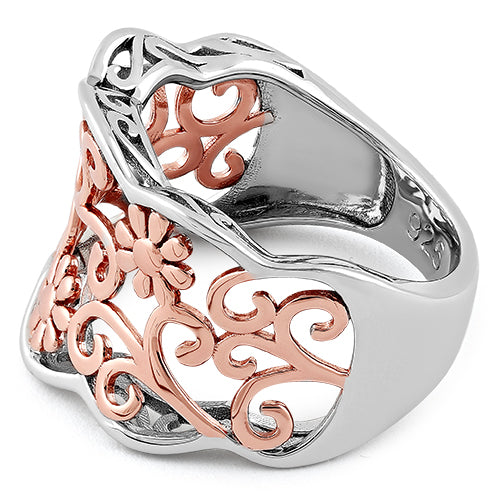 Sterling Silver Rose Gold Two Tone Flowers Ring