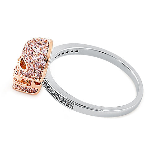 Sterling Silver Rose Gold Two Tone Skull Pink & Clear CZ Ring