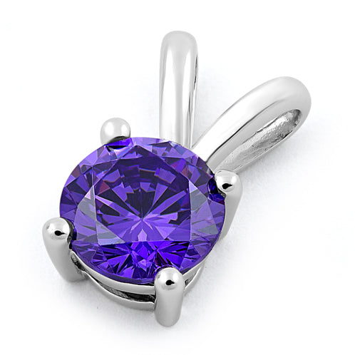 Sterling Silver Round Amethyst CZ Pendant