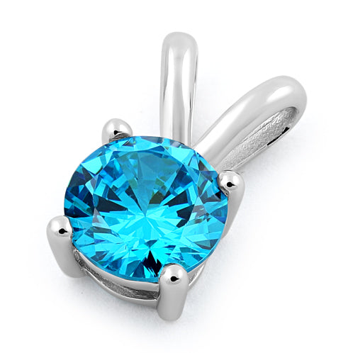 Sterling Silver Round Aqua Blue CZ Pendant