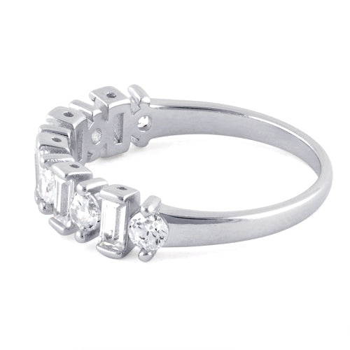 Sterling Silver Round & Baguette Clear CZ Ring