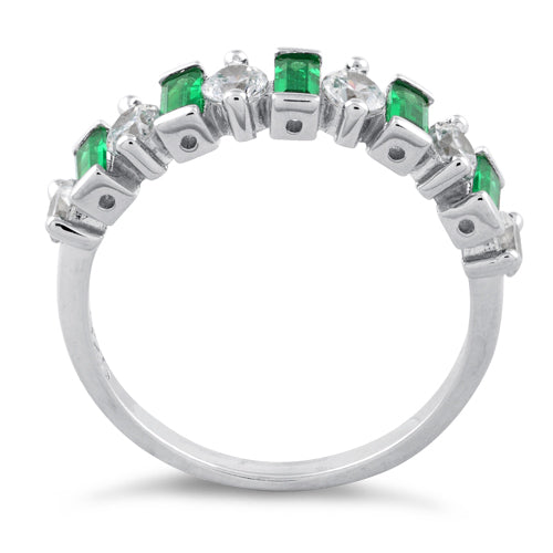 Sterling Silver Round & Baguette Emerald CZ Ring