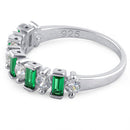 Sterling Silver Round & Baguette Emerald CZ Ring