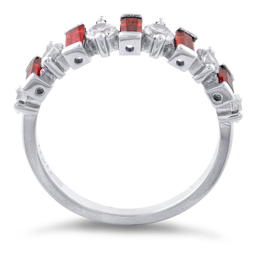 Sterling Silver Round & Baguette Garnet CZ Ring